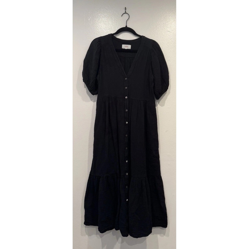 Xirena Lennox Midi Dress Small Black Gauzy Button Front Coastal Cottage Boho